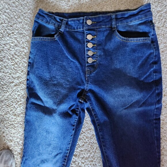 Womens/Juniors Button Down Jeans Petite Dark Wash Large - Picture 2 of 4